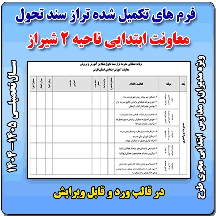 فرم های تکمیل شده برنامه عملیاتی تراز سند تحول معاونت آموزش ابتدایی ناحیه دو شیراز 1405 – 1404