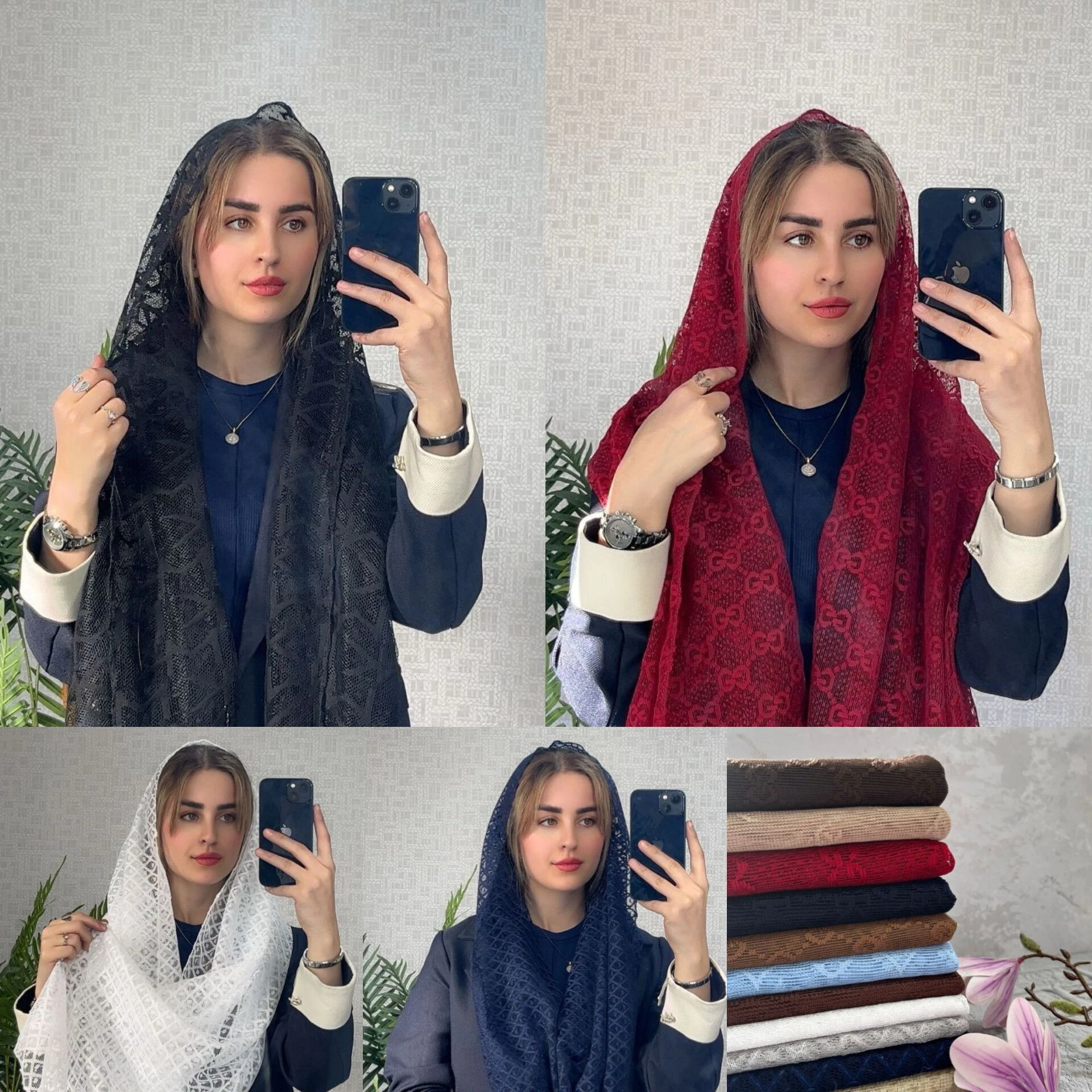 فروش عمده شال توری طرحدار مختلط از تولیدی