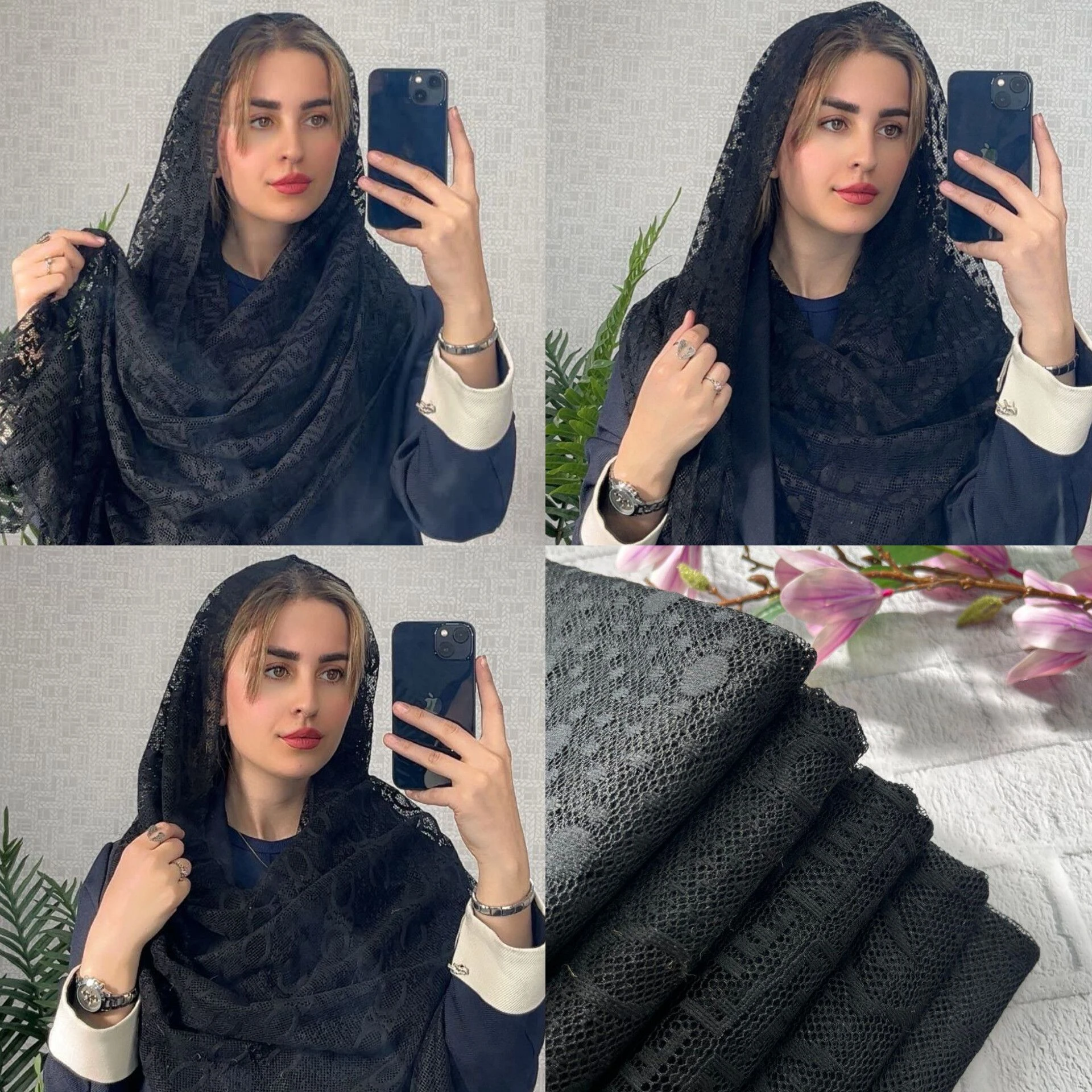 فروش عمده شال توری مشکی مختلط از تولیدی