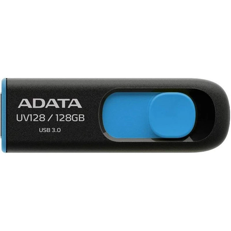 فلش مموری کشویی ای‌دیتا مدل DashDrive UV128 ظرفیت 128GB، رابط USB 3.0 با سرعت خواندن 90 و نوشتن 40 مگابایت بر ثانیه، طراحی بدون