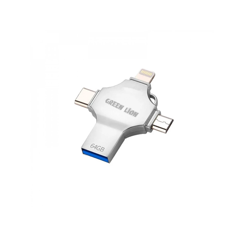 فلش مموری ۴ کاره گرین لاین مدل Green Lion 4in1 USB Flash Drive GN4IN1USB64SL با ظرفیت 64Gb