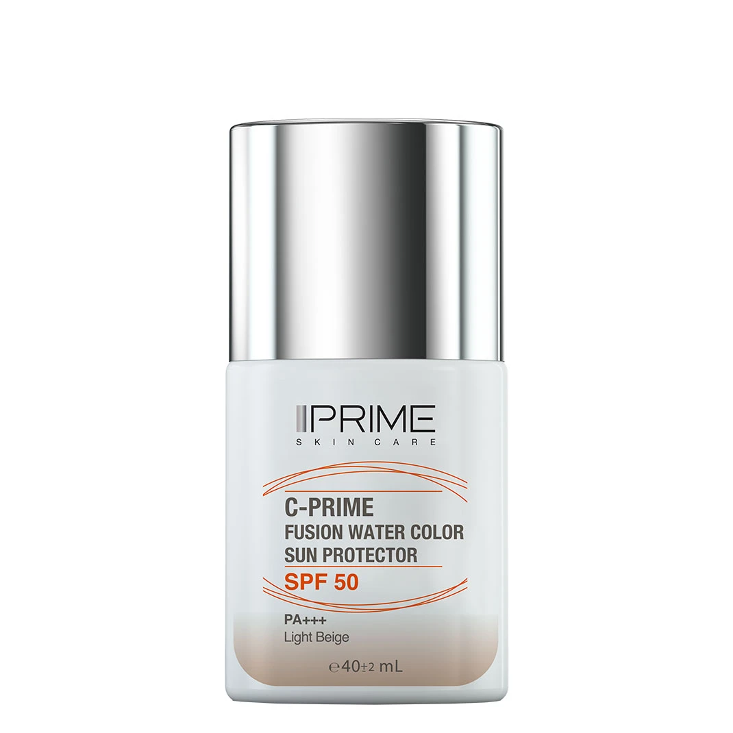 فلوئید ضد آفتاب رنگی بژ روشن پرایم مدل فیوژن واتر spf 50 حاوی ویتامین C