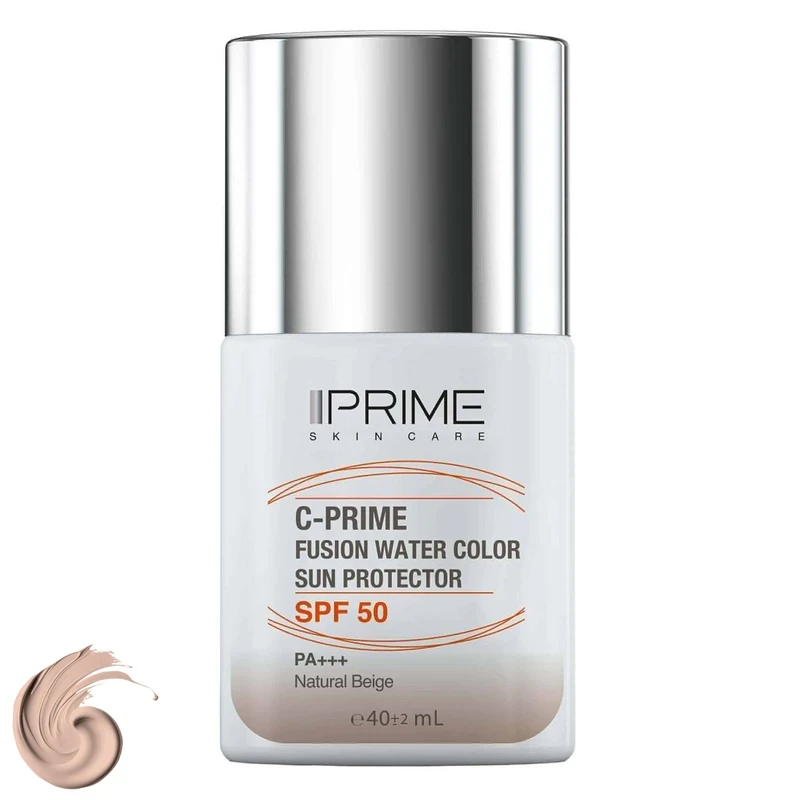 فلوئید ضد آفتاب فیوژن واتر بژ طبیعی SPF 50 پریم(پرایم) مناسب انواع پوست فاقد چربی حجم 40 میلی لیتر