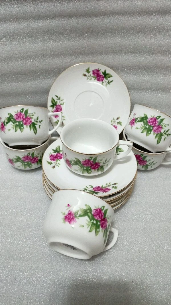 فنجان نعلبکی چای خوری گلسرخی قدیمی