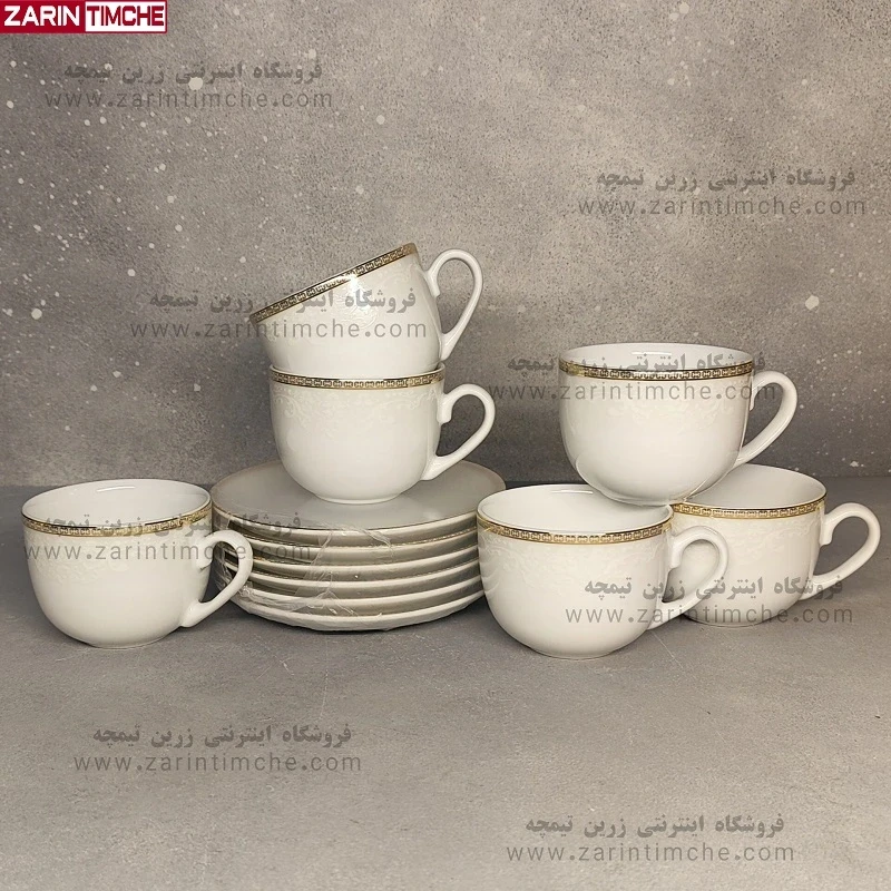 فنجان و نعلبکی چایخوری چینی زرین مدل ریوا طلایی