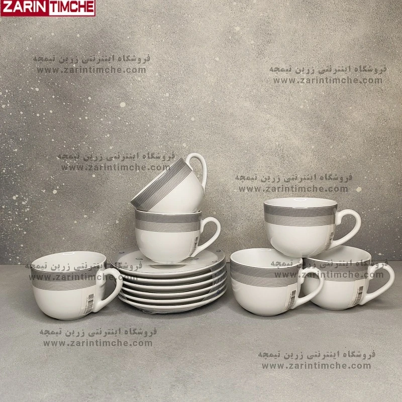 فنجان و نعلبکی چایخوری چینی زرین مدل سیلورلاینر