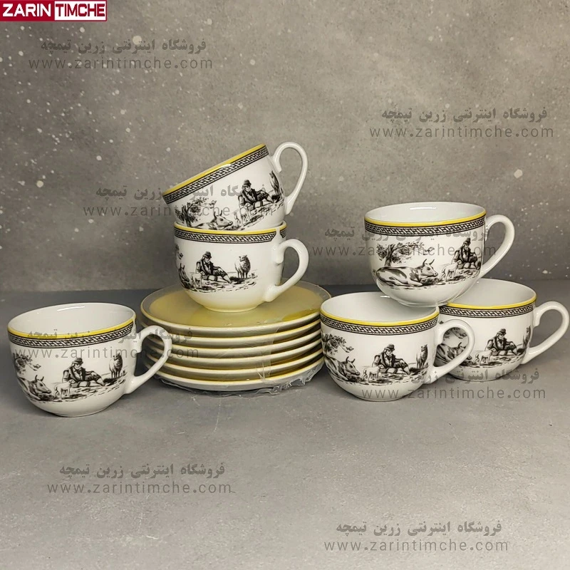 فنجان و نعلبکی چایخوری چینی زرین مدل ویلیج
