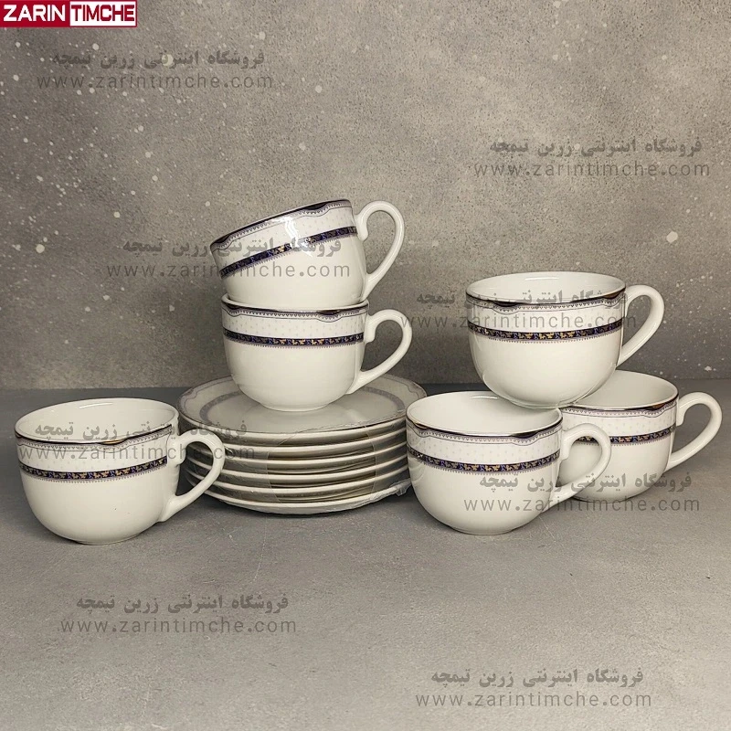 فنجان و نعلبکی چایخوری چینی زرین مدل پرشیا سرمه ای