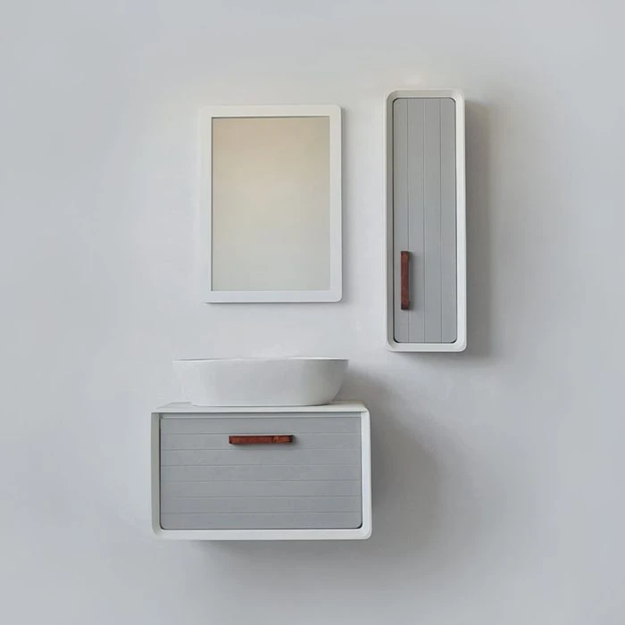 فول ست روشویی کابینتی مدل B-105 – رنگ سفید/زیمنس با سنگ بیضی سفید