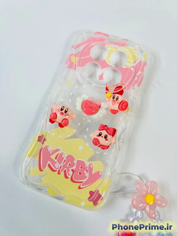 قاب Redmi Note 14 Pro و Redmi note 15 عروسکی برجسته Kirby | قاب شفاف فانتزی دخترانه آویزدار و مقاوم