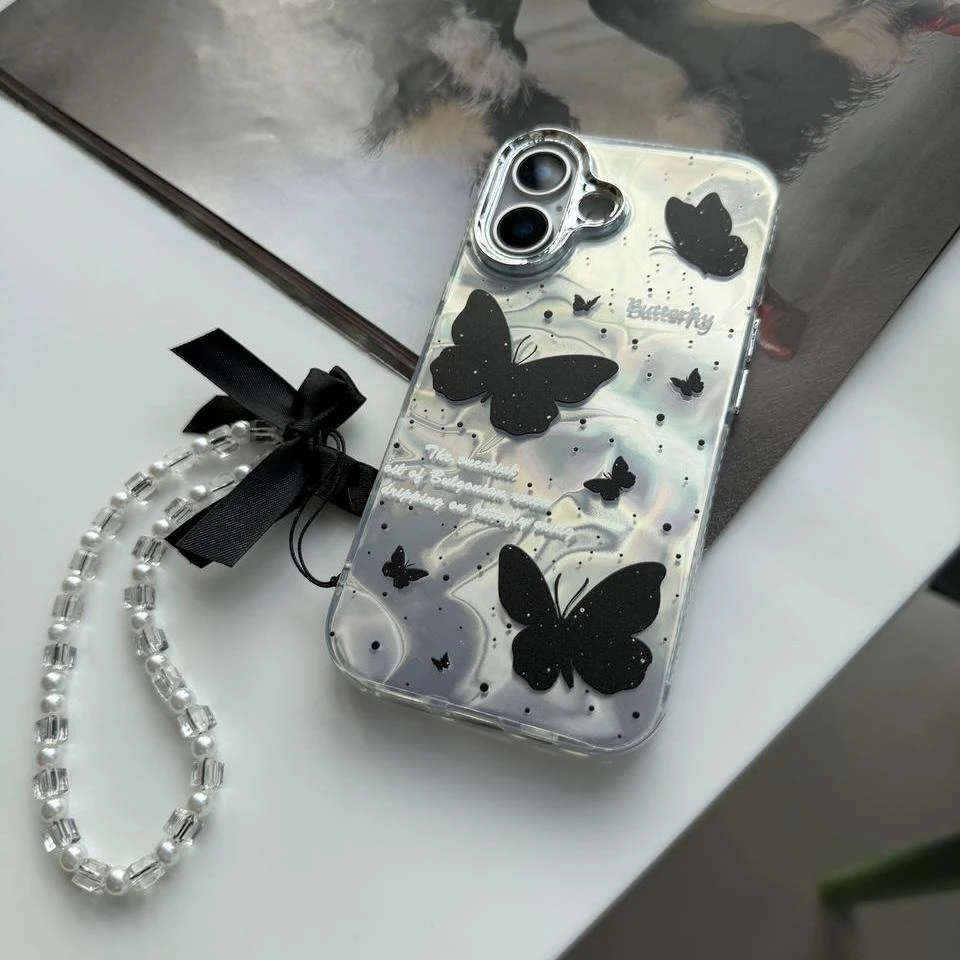 قاب black butterfly همراه با آویز پاپیون مشکی کد C3926