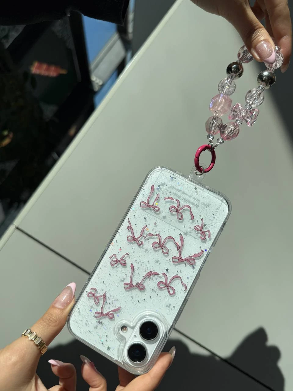قاب pink ribbon shine همراه بابند پاستیلی کد C3989