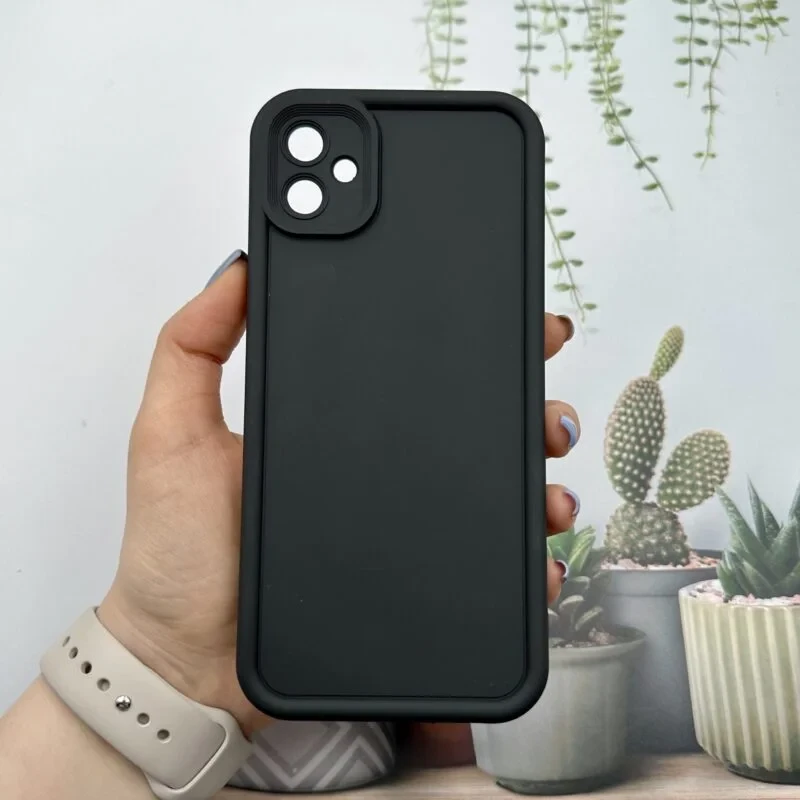 قاب سولید گوشی Galaxy A04E سامسونگ سیلیکونی اورجینال Solid Case ضد ضربه محافظ لنز دار مشکی /قهوه ای