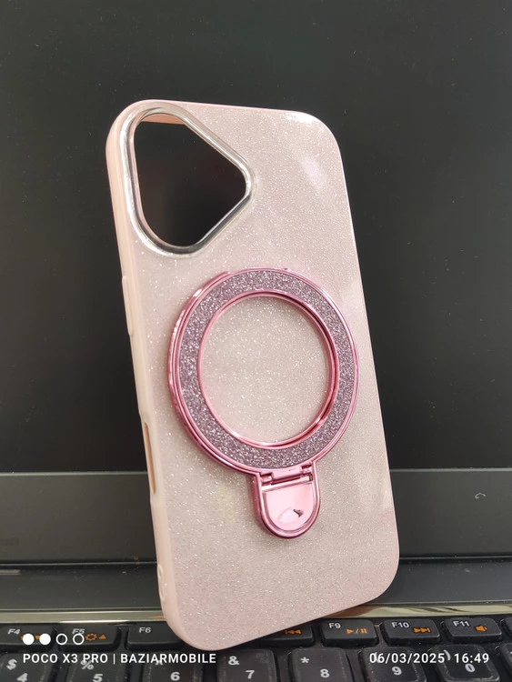قاب شاین دار اکلیلی رنگ صورتی iphone 16 normal