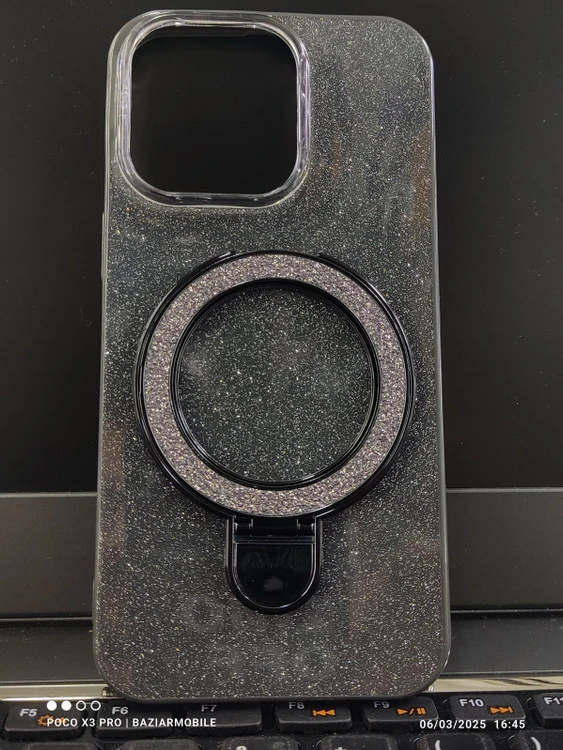 قاب شاین دار اکلیلی رنگ مشکی iphone 15 pro max