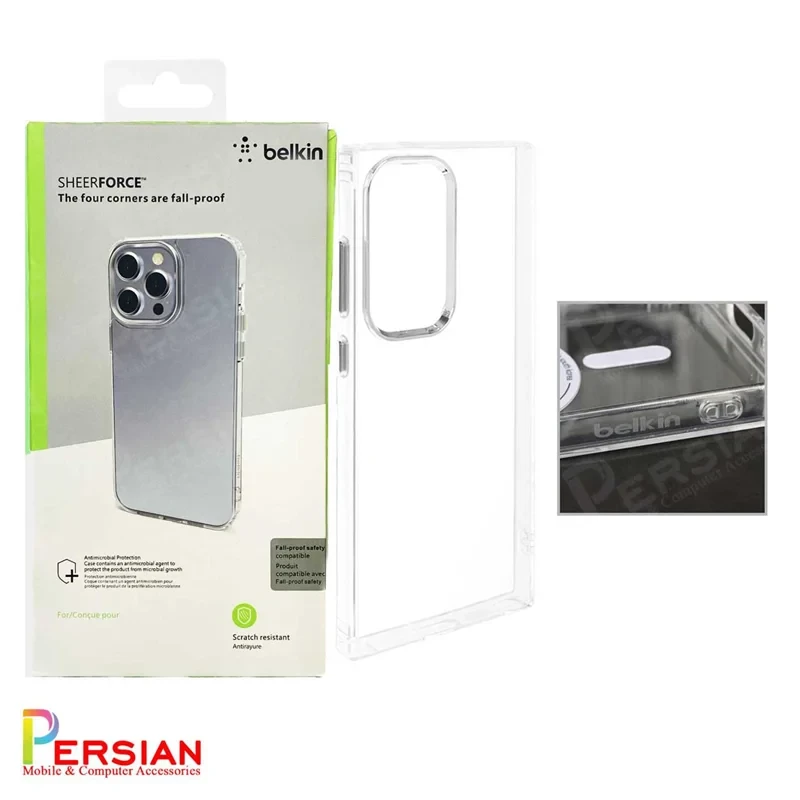 قاب شفاف گوشی سامسونگ S24 الترا برند بلکین دکمه و رینگ متال Belkin For Samsung S24 Ultra B