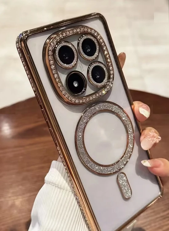 قاب شیائومی Redmi Note 14 Pro Plus 5G مدل طلایی نگین‌دار مجلسی Luxury Diamond | محافظ لنزدار (نقد و اقساط)