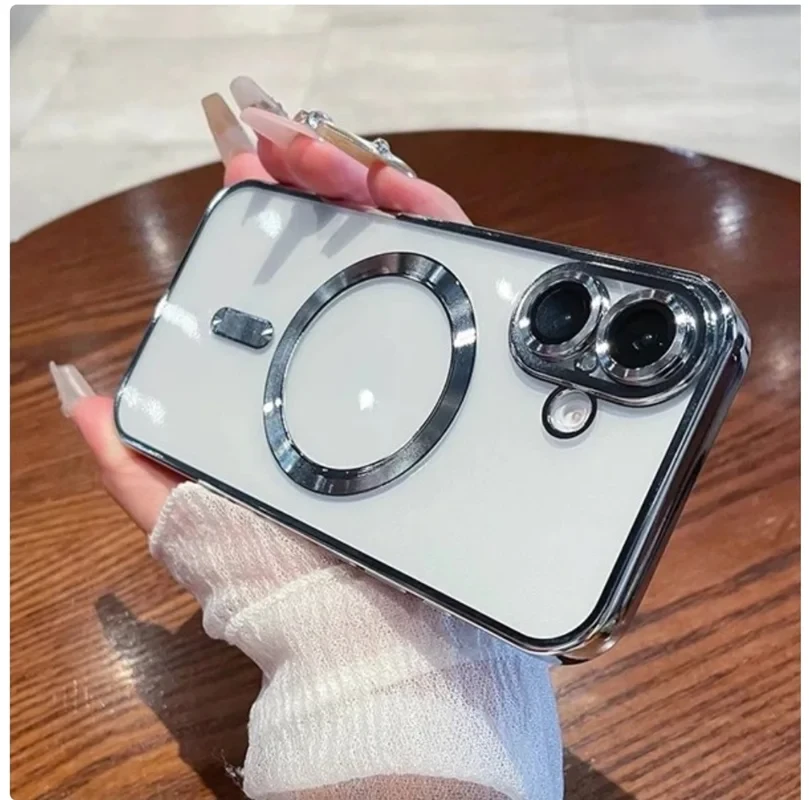 قاب مگ سیف آیفون ۱۶ پرومکس /قاب اورجینال لنز گلس دار Apple iphone ۱۶ سرمه ای
