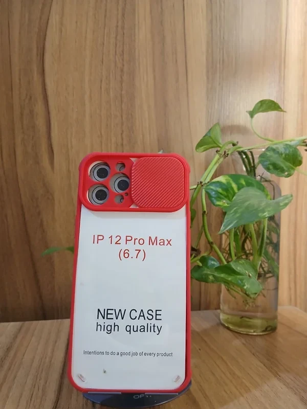 قاب پشت شفاف محافظ لنز دار قرمز iphone 12 promax