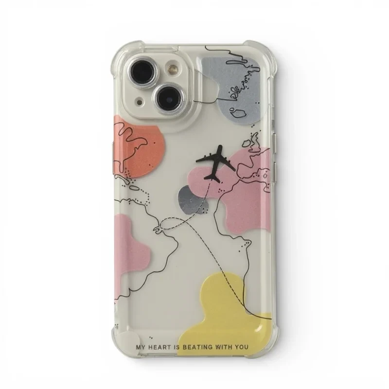 قاب ژله ای شفاف طرح Air Line نقشه جهان و هواپیما آیفون iphone 14promax