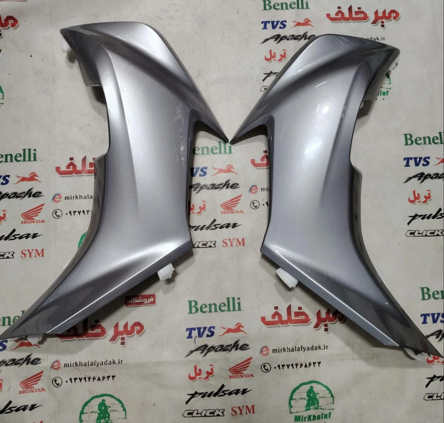 قاب (کاور فلاپ) بغل بلوری چراغ جلو موتور یاماها طرح ایروکس جدید نیوفیس nvx نقره ای براق (سمت چپ)