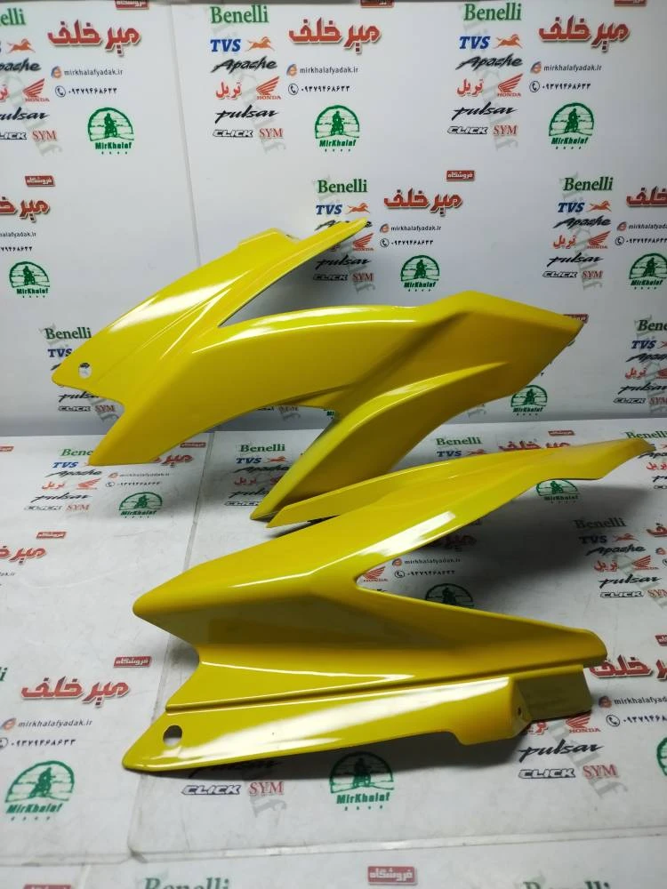 قاب (کاور فلاپ) بغل کنسول بغل بلوری چراغ جلو موتور اپاچی 150 160 180 جدید زرد طلایی (جفتی)