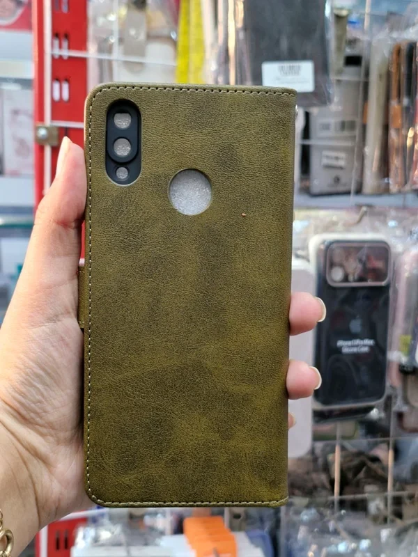 قاب کیفی مگنتی جاکارتی دار سبز زیتونی Huawei y7 2019