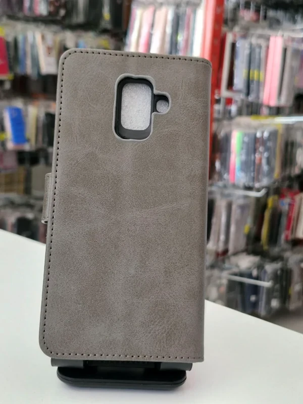 قاب کیفی مگنتی جاکارتی دار طوسی Samsung galaxy a6 2018