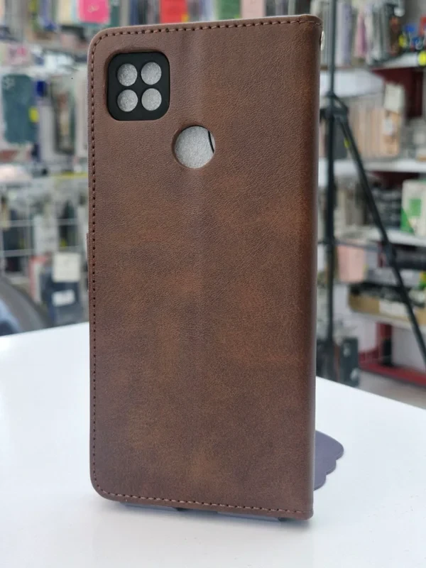 قاب کیفی مگنتی جاکارتی دار قهوه ای تیره xiaomi redmi 9c
