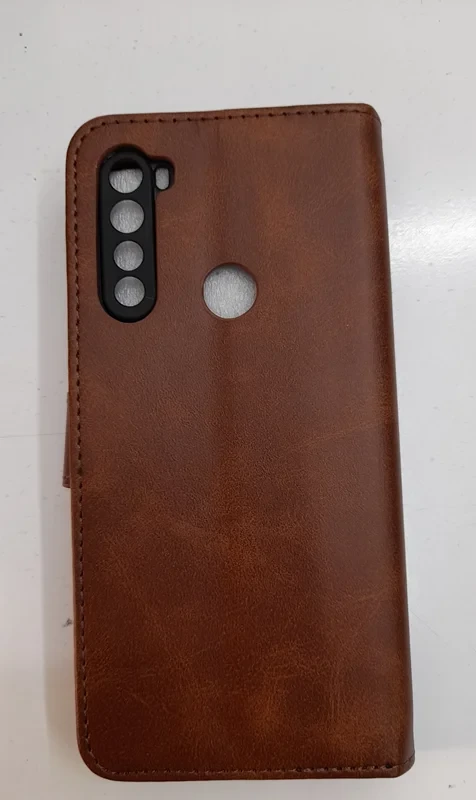 قاب کیفی مگنتی جاکارتی دار قهوه ای چرم xiaomi redmi note 8