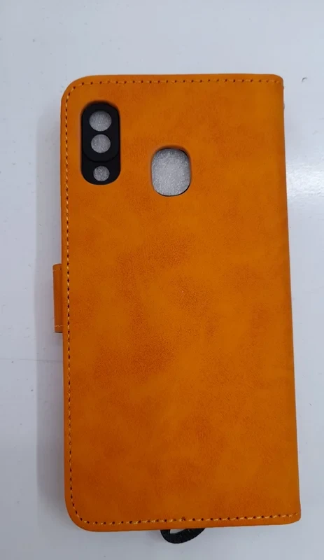 قاب کیفی مگنتی جاکارتی دار نارنجی چرم Samsung galaxy a20/a30