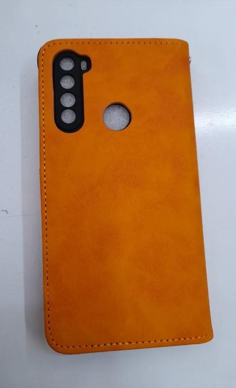قاب کیفی مگنتی جاکارتی دار نارنجی چرم xiaomi redmi note 8