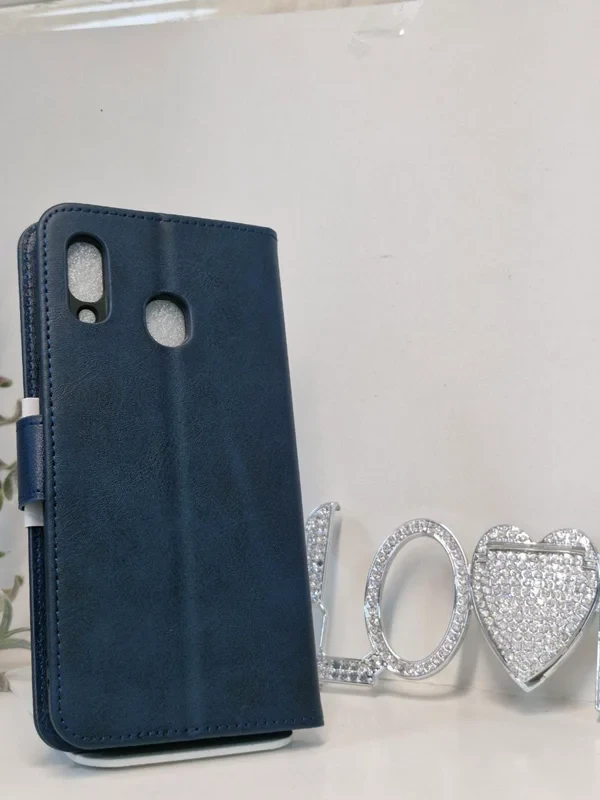 قاب کیفی چرمی مگنت دار جا کارتی سرمه ای Samsung galaxy /a30/a20