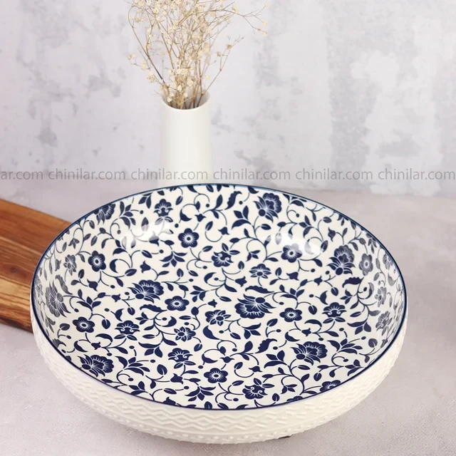 قاب گرد بزرگ پروتی طرح گل آبی