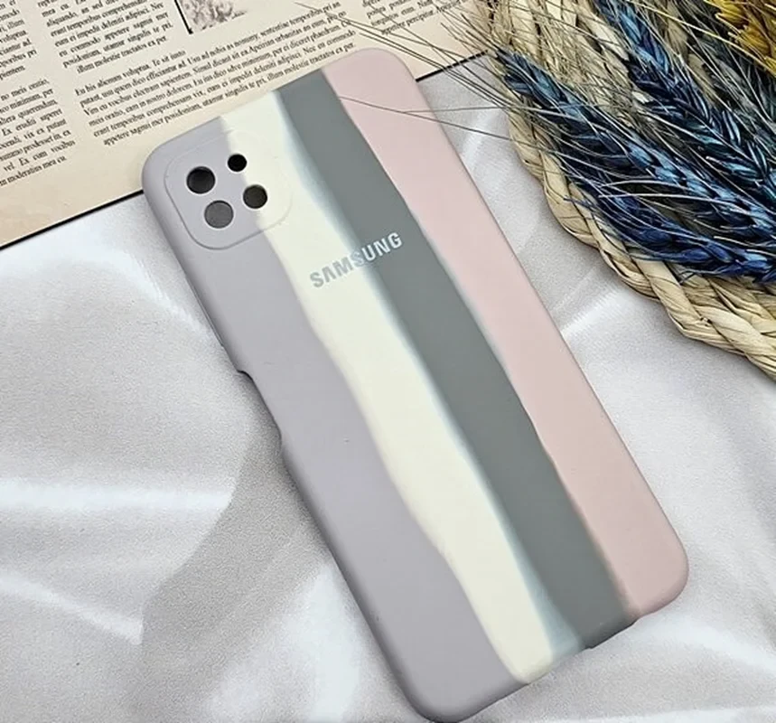 قاب گوشی Galaxy A22 5G سامسونگ سیلیکونی اورجینال آبرنگی رنگین کمانی پاک کنی درجه یک محافظ لنز دار