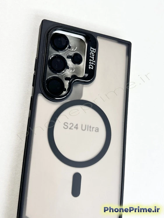 قاب گوشی سامسونگ S24 Ultra | Samsung Galaxy S24 Ultra برند Berlia تیتانیومی رنگ مشکی استندشو (نقد و اقساط)