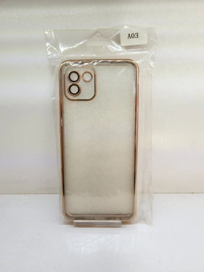 قاب گوشی شفاف مناسب برای مدل SAMSUNG A03 – طلایی