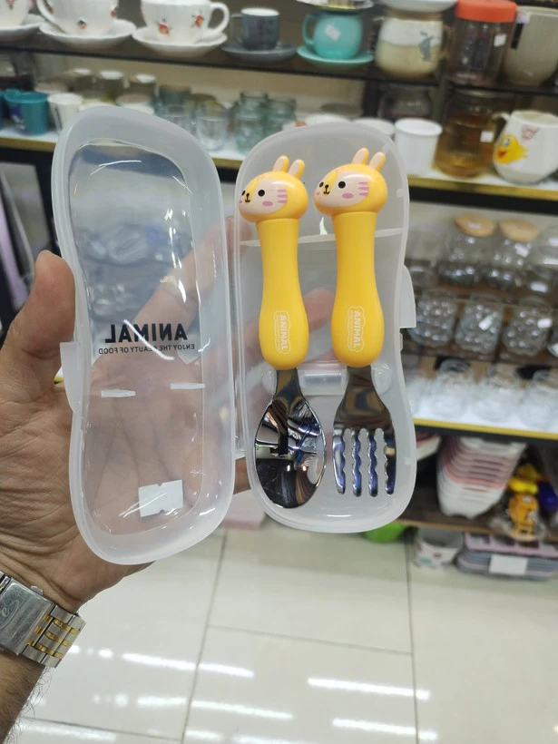 قاشق و چنگال کودک مدل Animal طرح گربه بسته دو عددی