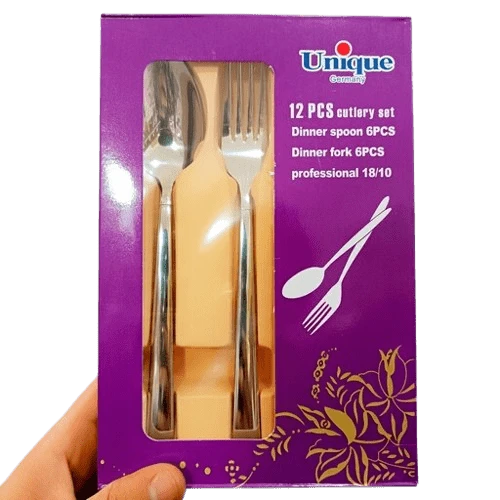 قاشق و چنگال یونیک unique استیل 6 نفره جعبه بنفش