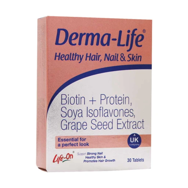 قرص مکمل سلامت پوست، مو و ناخن درما لایف Healthy Hair, Nail & Skin بسته ۳۰ عددی