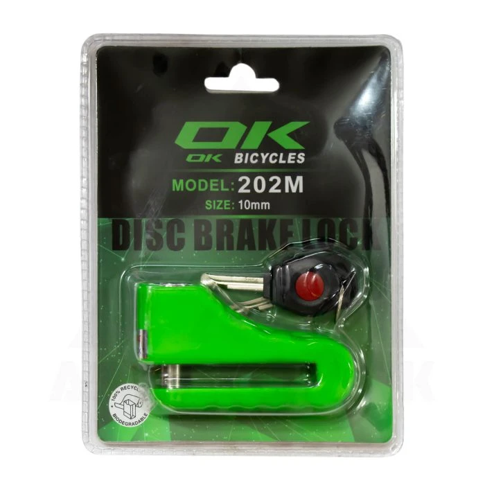 قفل دیسک دوچرخه و موتور OK 202M 10mm سبز