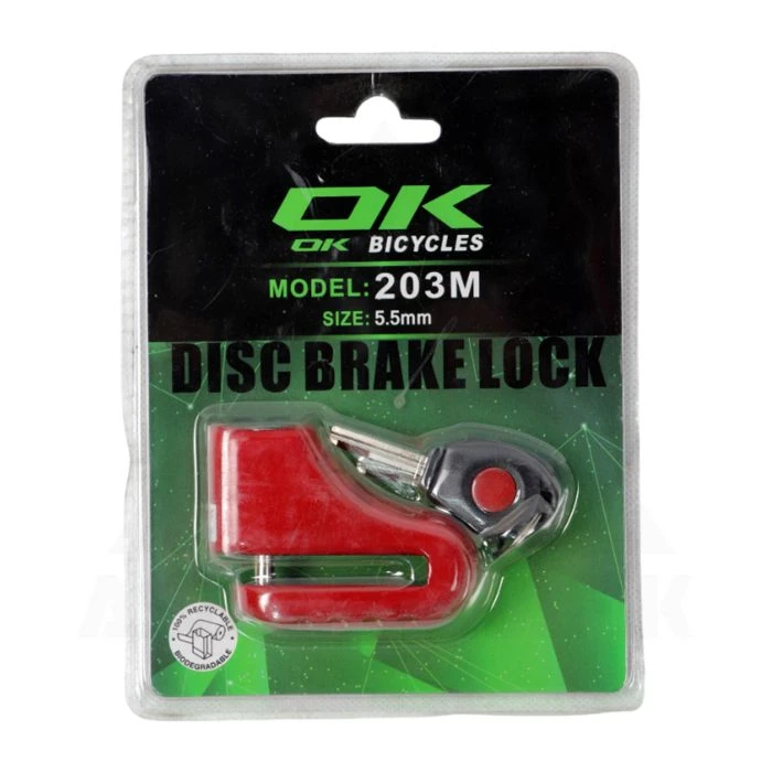 قفل دیسک دوچرخه و موتور OK 203M 5.5mm قرمز