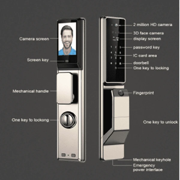 قفل هوشمند اتوماتیک ۳D چهره + زنگ ویدئویی مدل GS-X6-Silver همراه با بدنه قفل صفحه نمایش ۳.۵ اینچ وای‌فای دار
