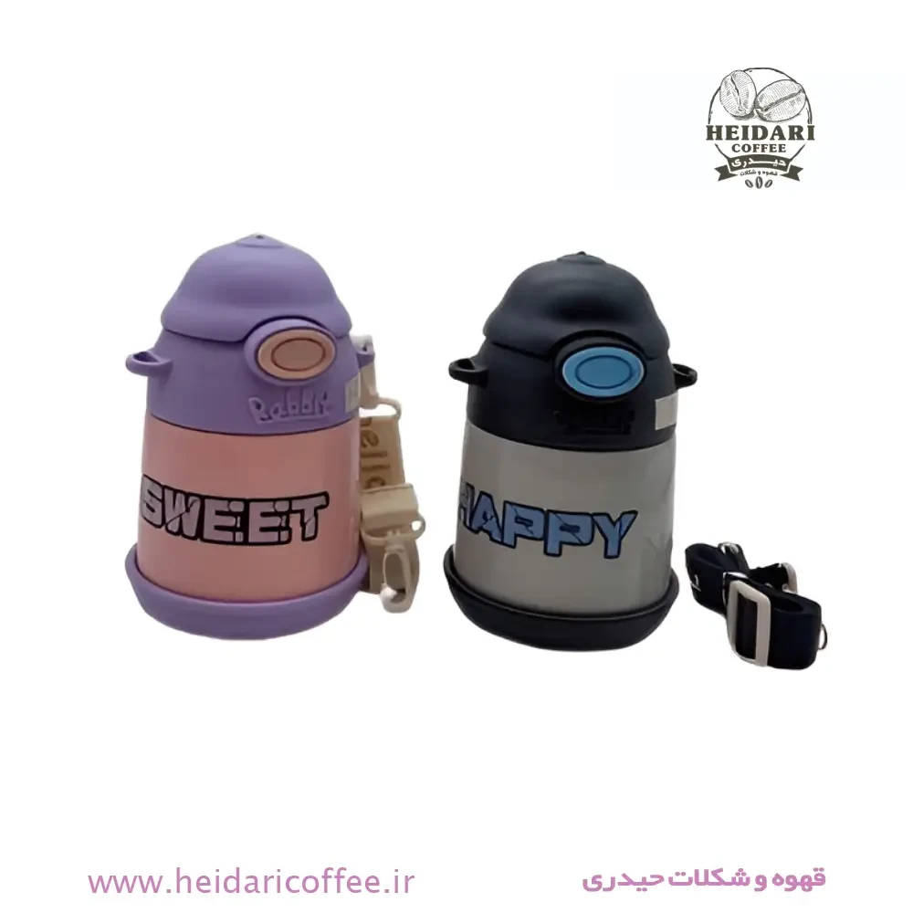 قمقمه استیل ۳۱۶ نی‌دار سیلیکونی بنددار کودکانه T.box(حجم ۵۰۰ میل مشکی)
