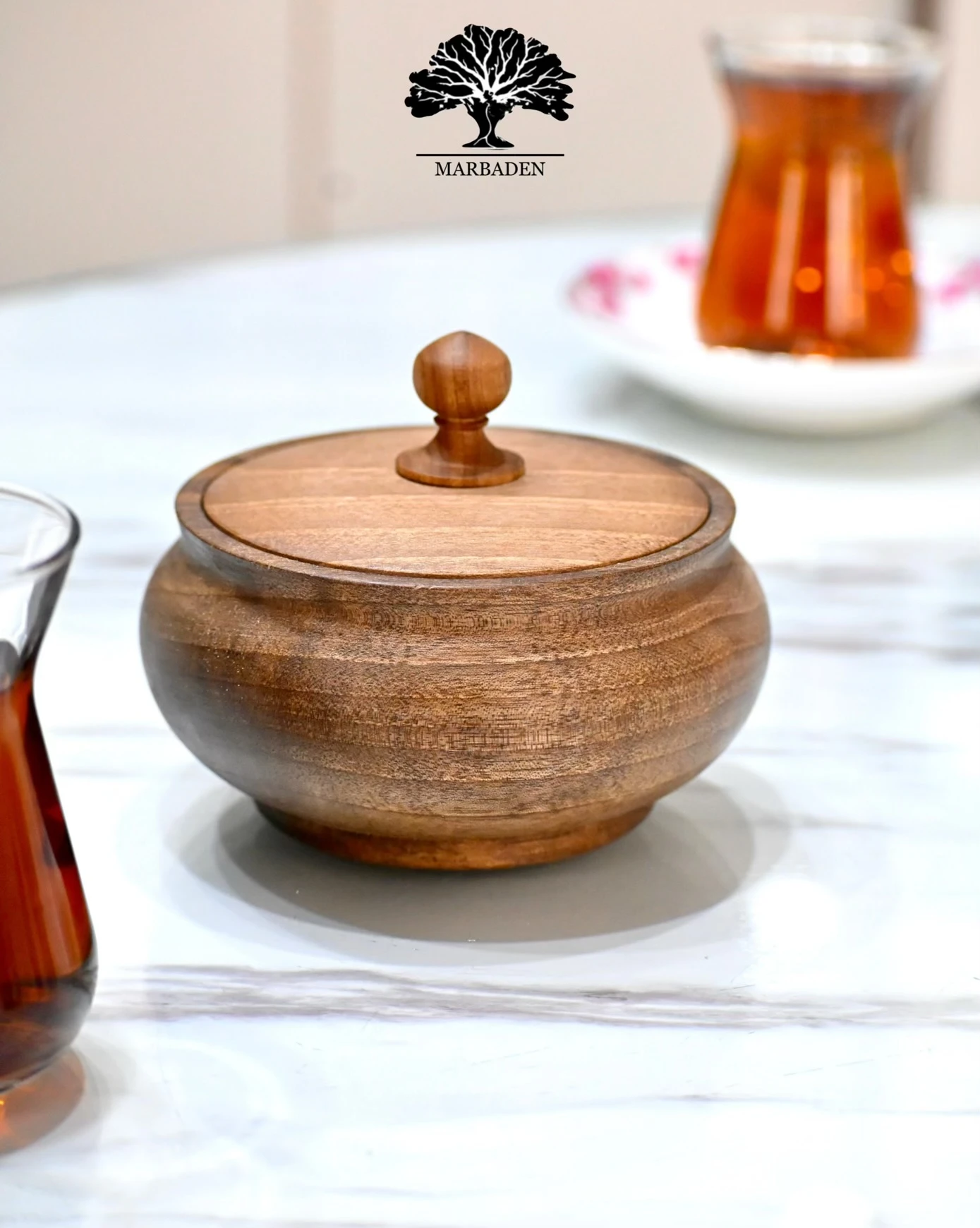 قندان چوبی مدل خمره ای قطر 12cm ماربادن (چوب گردو) Tosyia-2