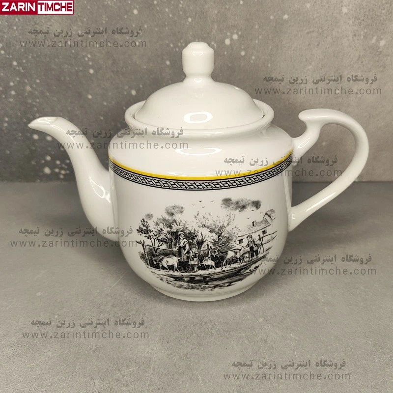 قوری استوانه بزرگ چینی زرین مدل ویلیج