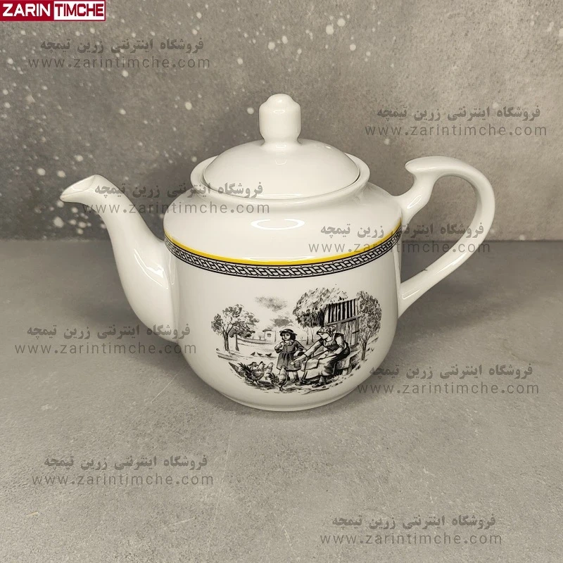 قوری استوانه متوسط چینی زرین مدل ویلیج