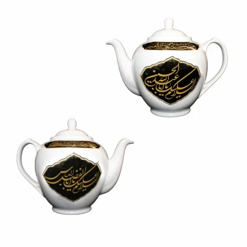 قوری هیاتی 3 لیتری سفید زمینه مشکی یا اباعبدالله ع و یا اباالفضل ع-104121