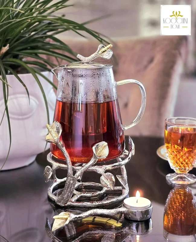 قوری وارمردار با استند و جای شمع ۳تیکه