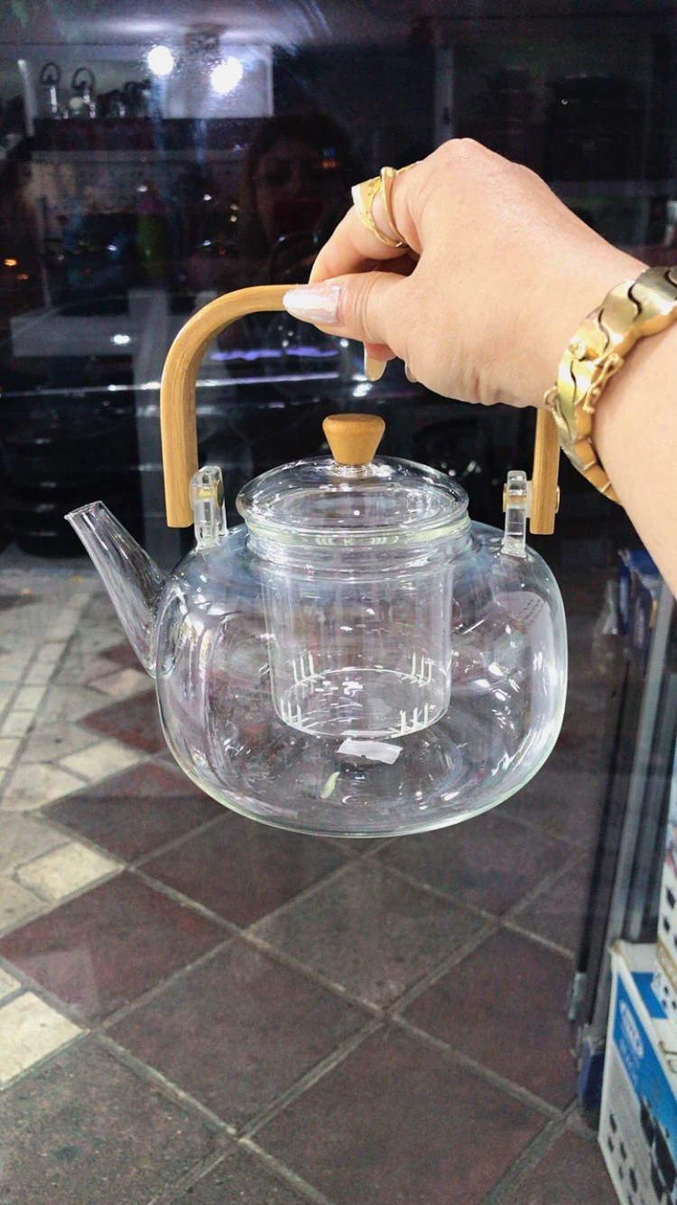 قوری پیرکس دسته چوبی سایز کوچک